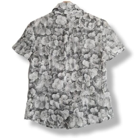 McGREGOR 100% Cotton Semisheer Button Down Shirt Floral B&W Sz S - Picture 2 of 12